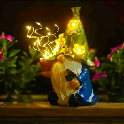 Solar-Powered Hand-Painted Resin Garden Gnome Figurine With Cartoon Design For Gardens Courtyards Living Room & Balconies