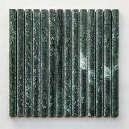 300x310mm Millimeter Emerald Green 3D Grooved Raised Strip Marble Mosaic Natural Stone Tile Wall Bathroom Shower
