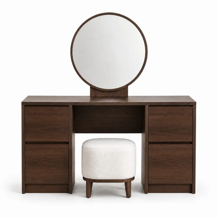 Warm Walnut Wood Finish 4-Drawer Vanity Table Freestanding Dressing Table for Bedroom 1300×805×420mm,Mirror Optional