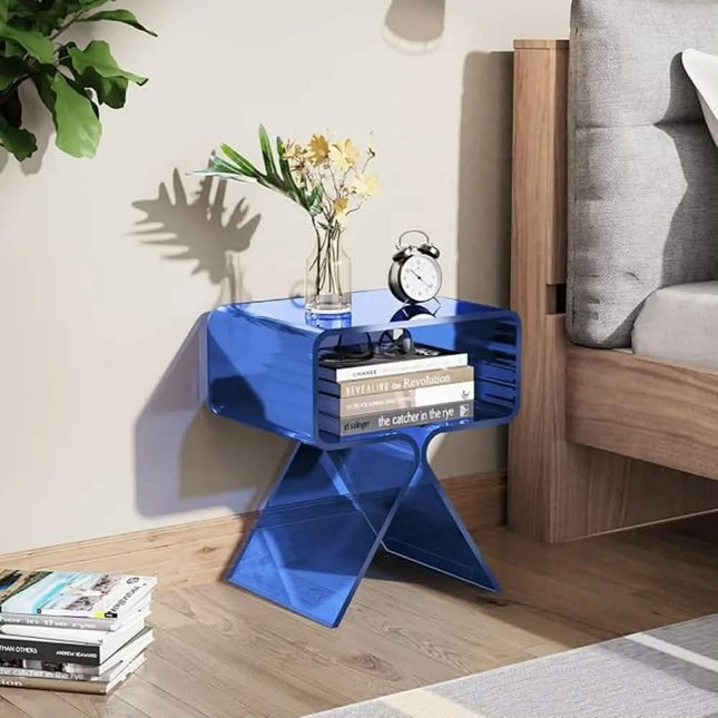 Small Acrylic Side Table, Coffee Table With Tea-Tinted Tempered Glass Top, Versatile End Table For Living Room Bedroom, Office