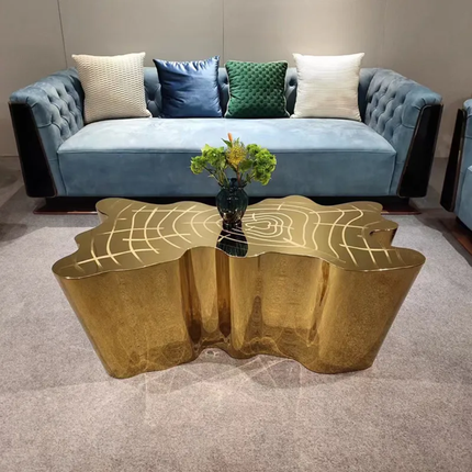 Italian light luxury tree root coffee table etched stainless steel living room furniture High-Low combination side table