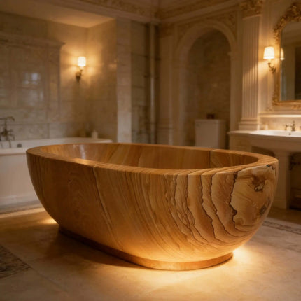Bathroom Decoration Marble Bath Tub Beige Marble Stone Soaking Bathtub