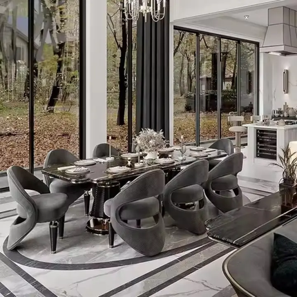 Furnistyle Foshan Luxury European Rectangular Dining Table & Chair Set – Elegant 10 to 12 Seater Ideal for Hotels