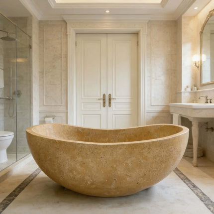 Bathroom Decoration Marble Bath Tub Beige Marble Stone Soaking Bathtub