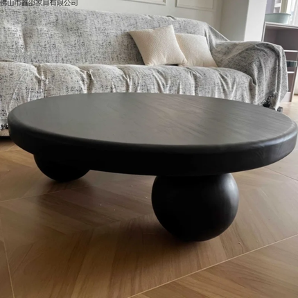 Made of concrete Solid Wood Coffee Table Three Big Spherical Thick Legs Wabi Sabi Retro American Mid-Century Style For Living Room Villa Lounge