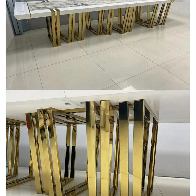 Light luxury modern rectangular dining table – Italian marble/slate, with chairs for home & hotels