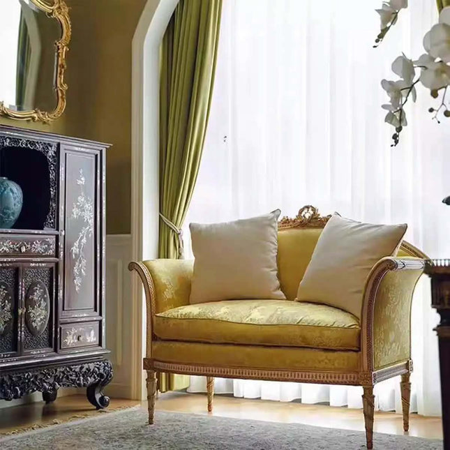 Antique French Palace Style Solid Wood Carved King Size Sofa Luxury Victorian Velvet Upholstered Living Room Furniture