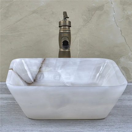 Bathroom Square Stone Basin Natural Jade Sink WashBasin White Onyx Marble Simple European Art Basins Small Apartment Luxury Sink