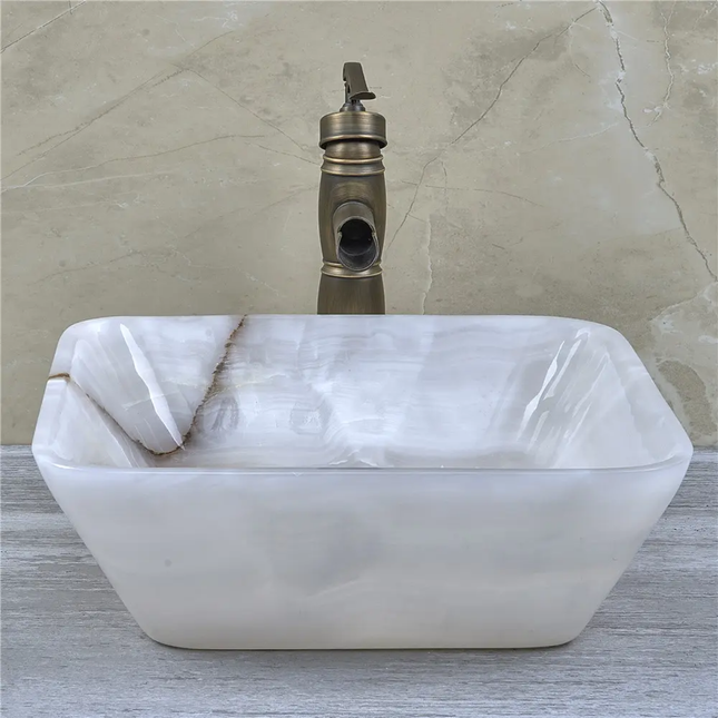 Bathroom Square Stone Basin Natural Jade Sink WashBasin White Onyx Marble Simple European Art Basins Small Apartment Luxury Sink