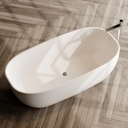 Freestanding Terrazzo Stone Soaking Bathtub Natural Stone Beige Cream Marble