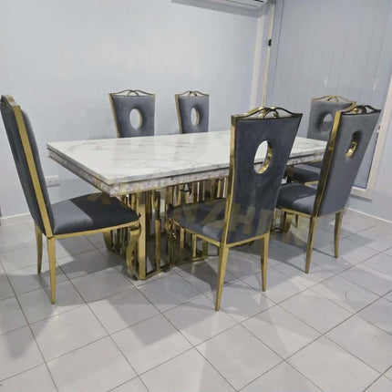 Nordic Modern Luxury Marble Dining Table Set – Stainless Steel Base, 8-Seater Dining Room Furniture