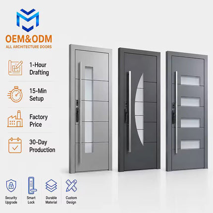 Factory Price American Style High Quality Strong Burglarproof Stainless Steel Front Entry Exterior Security Manual Supermarket