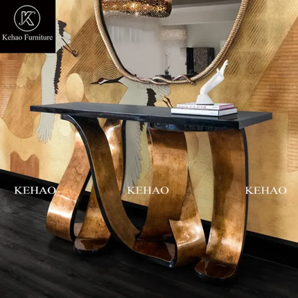 Modern Luxury Console Table – Stainless Gold Frame, Glass Top, Drawers for Hallway and Entrance Storage