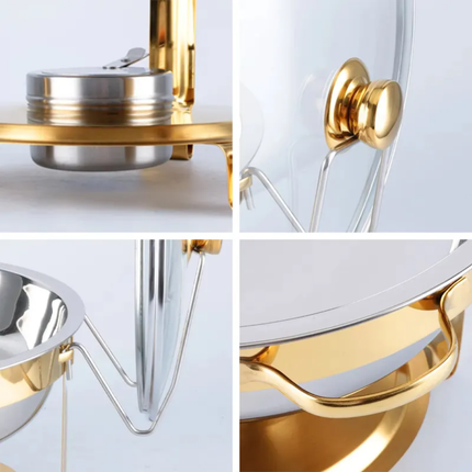4.5L Half Gold Stainless Steel Chafing Dish Buffet Stove Hotel Warming Stove Round Alcohol Stove Food Heater
