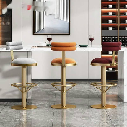 Italian Luxury Stainless Steel Bar Stool Modern Simple High Stool for Dining Living Room and Home Bar Rotating Cafe Chair