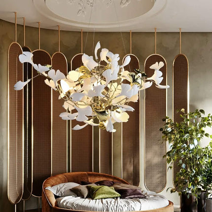 Modern Chandelier Custom Ceramic Ginkgo Leaf Branch Pendant Lights Living Room Dining Room Bedroom Hotel Villa Artistic Design