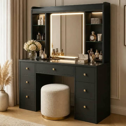Modern and Simple Solid Wood Dressing Table With Mirror Matched With Sliding Drawer