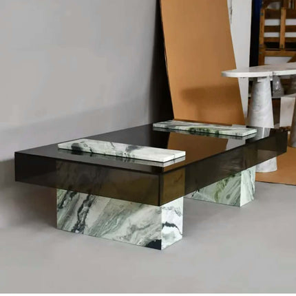 Modern living room tempered glass center table luxury marble base glass tea table glass coffee tables set living room base