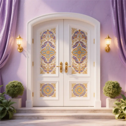 Customize Luxury Italian-style Villa with White Carved Wooden Double Doors at the Entrance