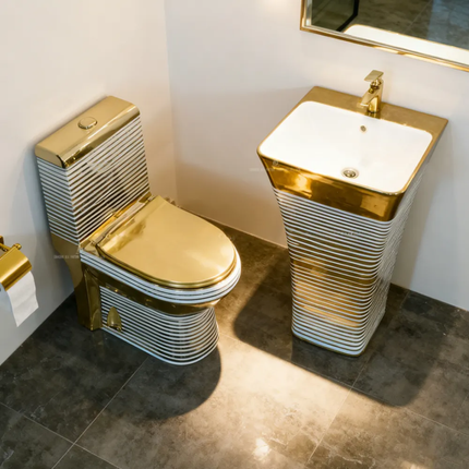 Stylish Golden Striped Luxury Toilet Italian Design Modern Home Highlight Masterpiece