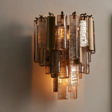 Handcrafted Glass Wall Sconce in Amber and Clear Contemporary Iron Frame Light for Living Room Entryway & Master Bedroom 220v