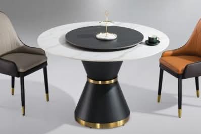 Modern Design Carbon Steel Natural Marble Round Dining Table Set 6-10 Seater 1.35m & 1.5m Sizes For Kitchen Dinner