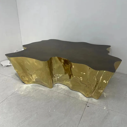 Italian light luxury tree root coffee table etched stainless steel living room furniture High-Low combination side table