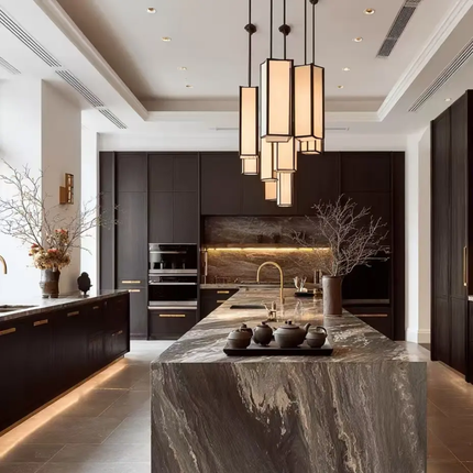Customize BALOM Luxurious Style Kitchen Furniture Island Unit with LED Light Modern Kitchen Cabinet Custom Solid Wood OEM Factory Direct