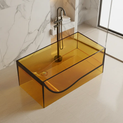 Luxurious Villa With Transparent Resin Bathtub Soaking Function Drainer Rectangle Freestanding Bathtub