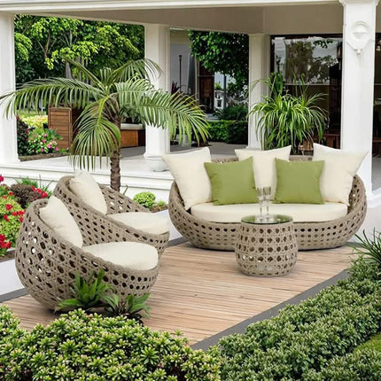 Modern Outdoor Rattan Sofa Set Three-Piece for Courtyard Balcony Includes Rattan Chair and Coffee Table For Villa Homestay