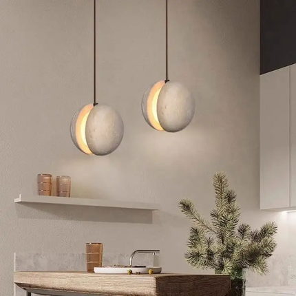New Arrival High Quality Travertine Stone Adjustable Height Dimmable LED Pendant Light Hanging Ball Chandelier Middle Kitchen