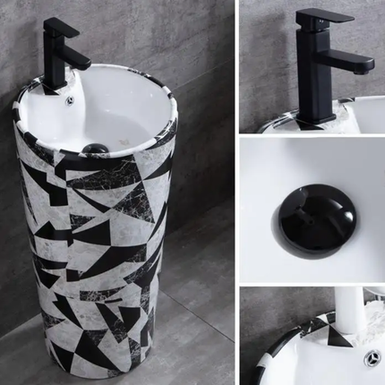Nordic Ink White Modern Minimalist Floor-Standing Square Balcony Sink Hand-Painted One-Piece