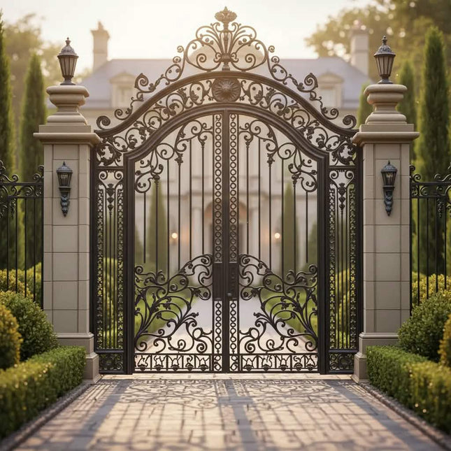 Decorative Wrought Iron Gate Custom Steel Driveway Gate Houses 7ft Height Eco-Friendly Classic/Traditional Modern Powder Coated