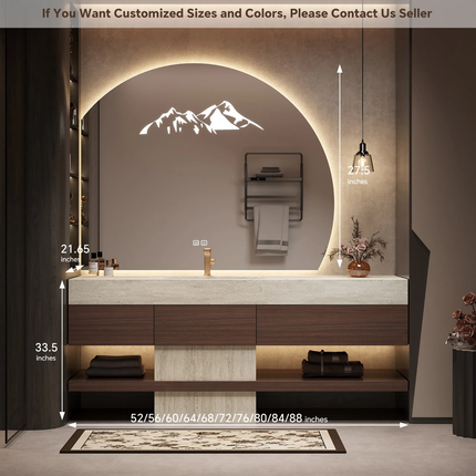 Classic minimalist floating bathroom vanity with sintered stone integrated basin & smart LED mirror solid wood