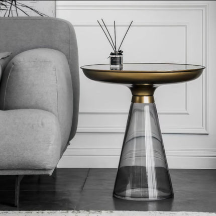Modern Round Glass Coffee Table Tempered Glass Top Gold Base Small Living Room Side Table