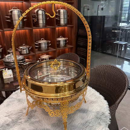 Commercial 9L Stainless Steel Buffet Chafing Dish Adjustable Gas/Fuel-Heated Golden Key CF25 Food Warmer Hanging Frame For