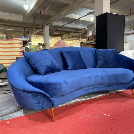 Royal Navy Blue Velvet Curved Sofa Premium Gold Legs Luxury Design for Living Room