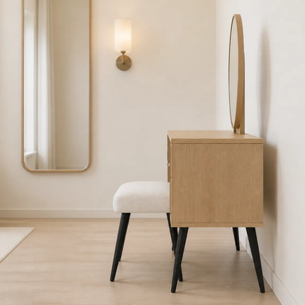 Minimalist 4-Drawer Variety Table Conical Metal Legs Melamine Dressing Table 1300×805×420×,Mirror Optional Add-On
