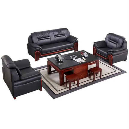 Executive Office Sofa Set PU Leather Wood Frame Traditional Design For Government Reception