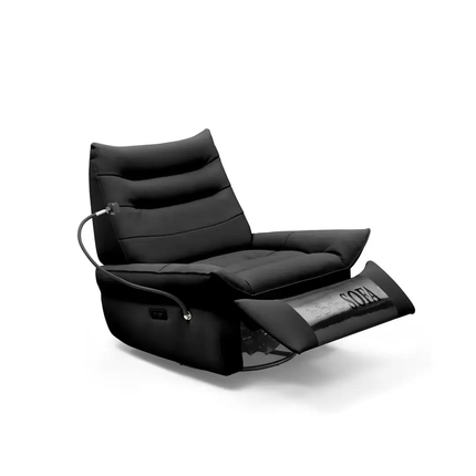 Contemporary Mid-Century Inspired Ergonomic Tiered-Cushion Pedestal Swivel Power Motion Reclining Lounge Chair