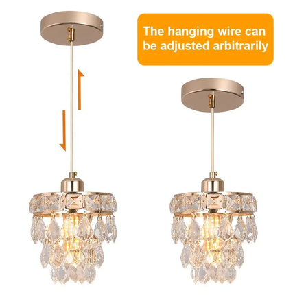Long Adjustable Height Bar Bedroom Small Gold Crystal Petal Pendant Light for Dining Table Kitchen Island