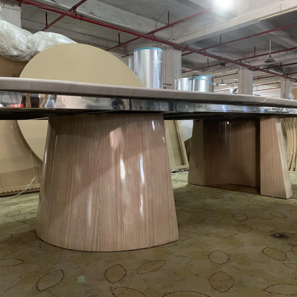 Royal White Marble Top Dining Table Supreme Luxury Design with Solid Wood Base