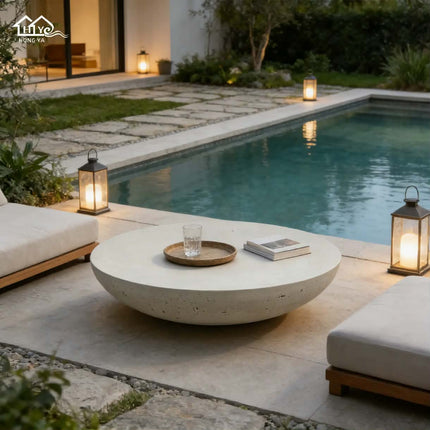 Made of concrete Round Low Tea Coffee Table Minimalist White Living Room Center Table For Outdoor Hotel Apartment Garden Villa Furniture