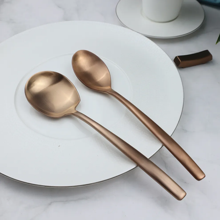 Modern Luxury Stainless Steel Matte Rose Gold Communal Spoons Elegant Restaurant Banquet Tableware Set For Buffet And Service