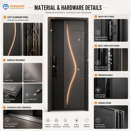 Modern Design High Quality Soundproof Exterior Front Entry Security Stainless Steel Entrance Entry Door With Smart Lock