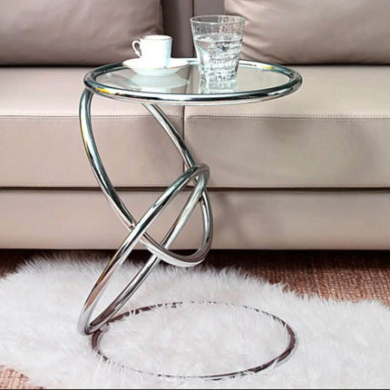 Piercing Side Table | Chrome Metal Frame with Tempered Glass | Modern Elegant Design