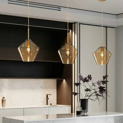 Modern Minimalist Gold Kitchen Island Restaurant Long Hotel Glass Ball Pendant Light Cognac Color Small Pendant Light