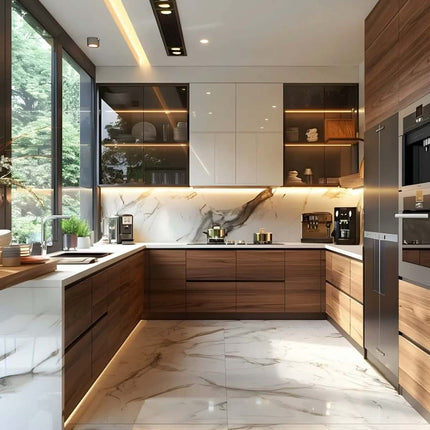 Custom Modern Lacquer Plywood Panel Cheap L Shaped Kitchen Design Cabinet For Small Kitchen