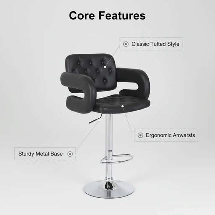 Popular Leather Seated Kitchen Counter Bar Stool Height Adjustable Bar Chairs With Arms
