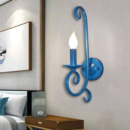 Mediterranean Style 1-Light Blue Iron LED Wall Lamps Candle Wall Sconce for Living Room Bedside Corridor